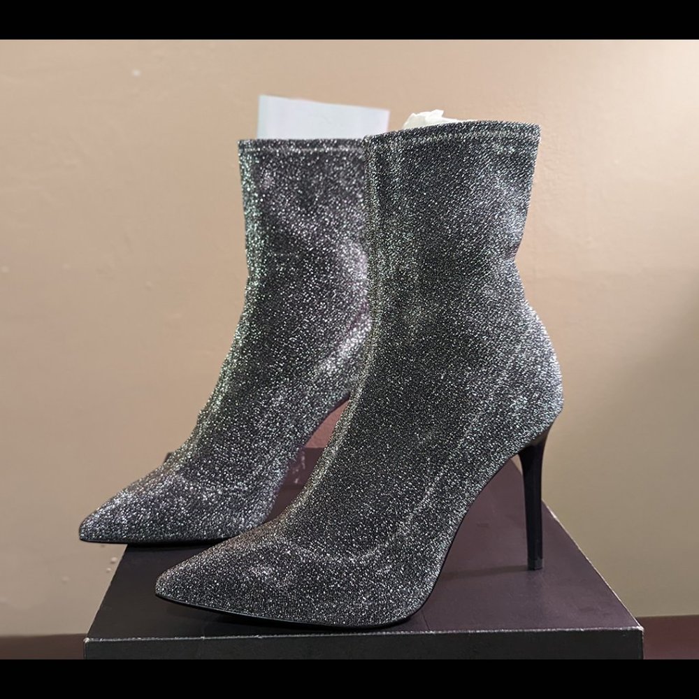 Pure Navy Tori Booties Sparkly Pull On 3' Heel Boots